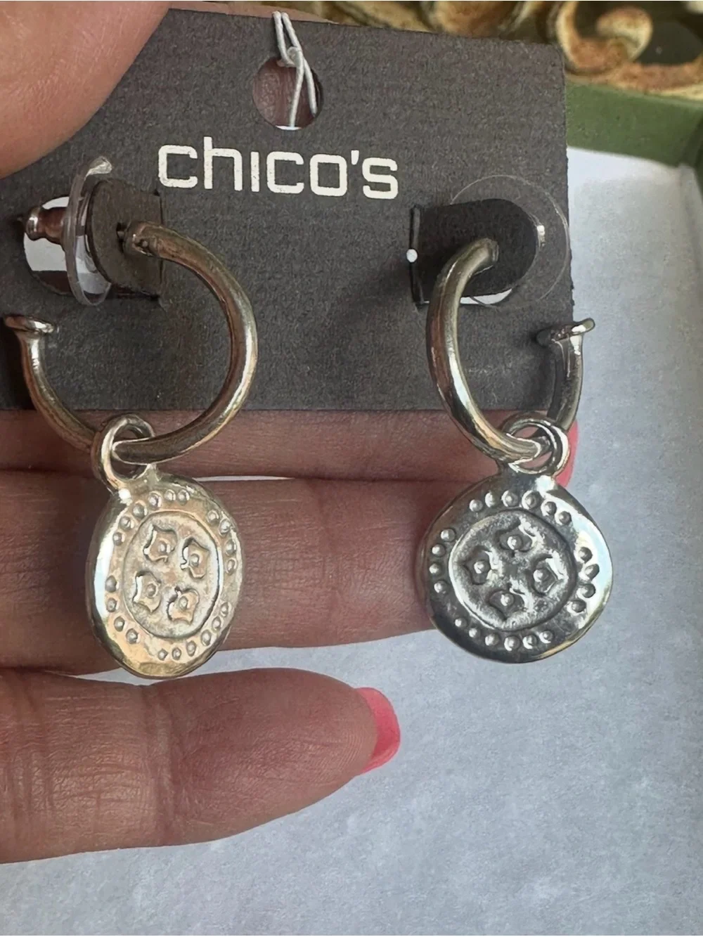 Chico's Silver-Tone Hoop Earrings‎ with Decorative Coin Drops